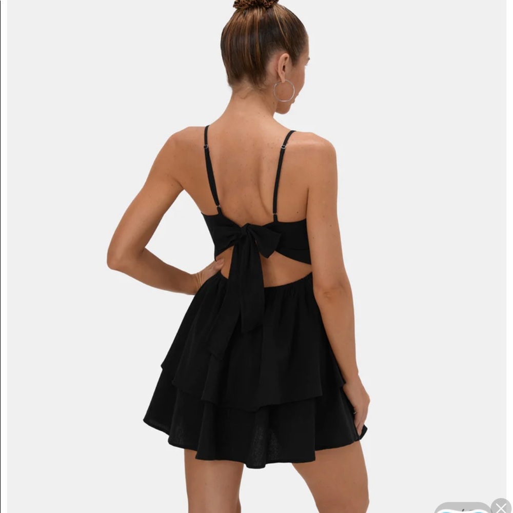 Halara black tie back tiered ruffle dress size Large